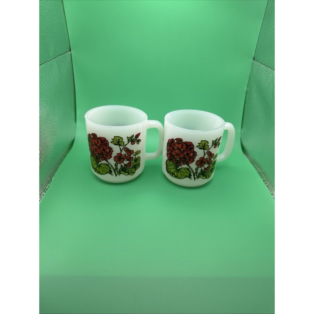 Glassbake The Red Geranium 77 Coffee Mug Cup Vintage Milk Glass